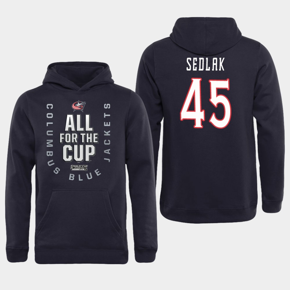 Men NHL Adidas Columbus Blue Jackets 45 Sedlak black All for the Cup Hoodie